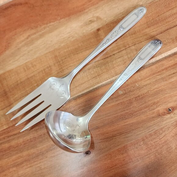 Oneida Community Grosvenor Silverplate Serving Fork & Gravy Ladle 1921 no mono - Picture 10 of 13